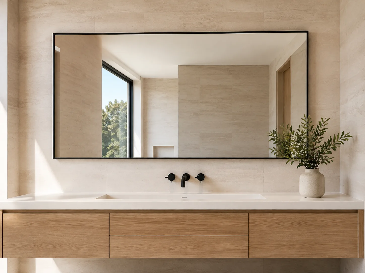 Black aluminum framed rectangular vanity mirror
