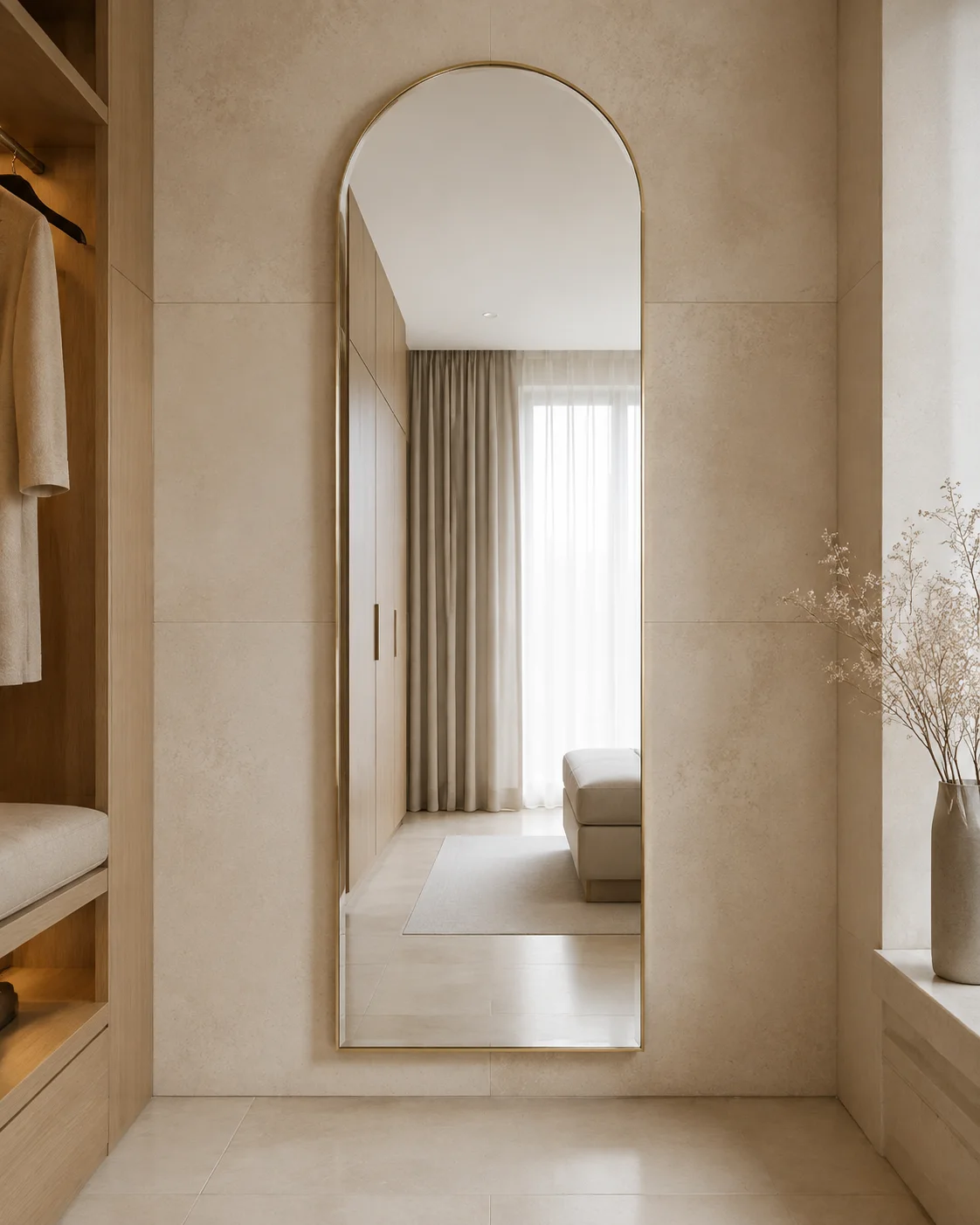 Champagne gold arched full length hotel mirror