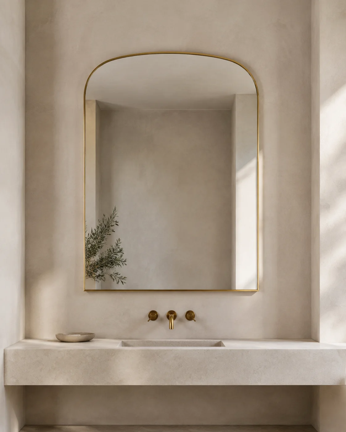 Custom soft arch gold framed mirror