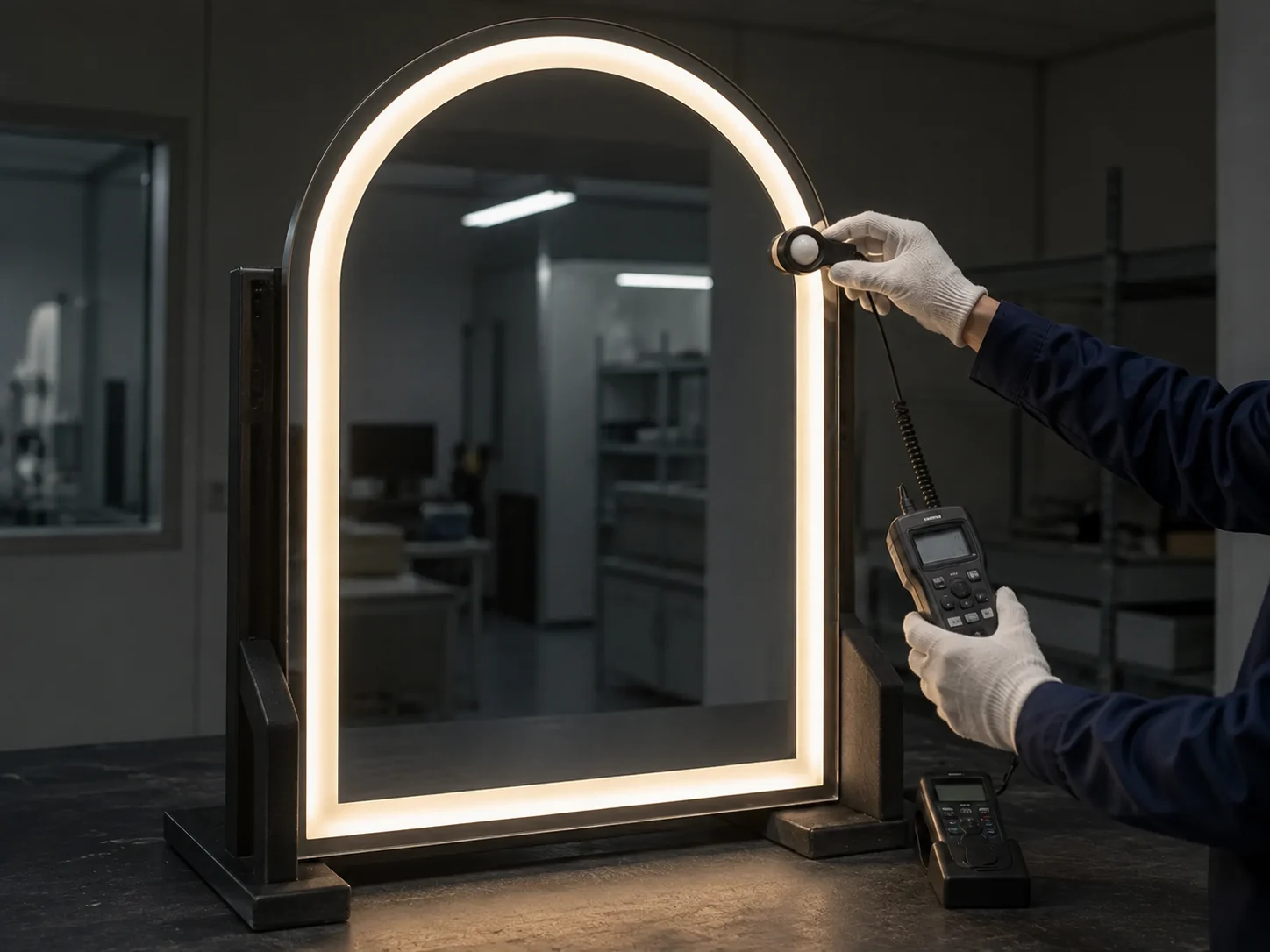 LED mirror assembly and lighting inspection