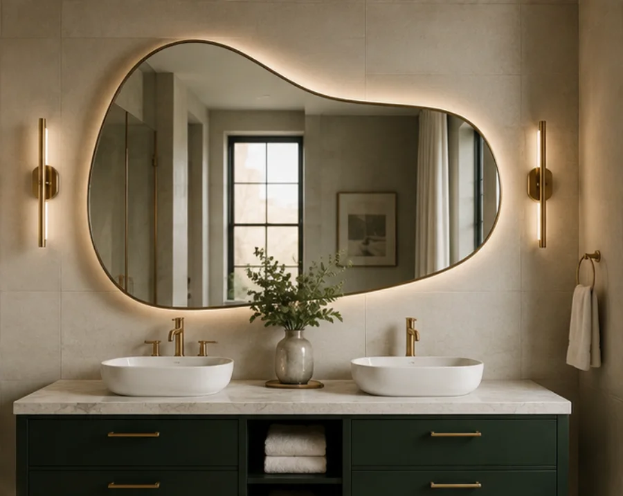 Asymmetrical mirror for an apartment bathroom project