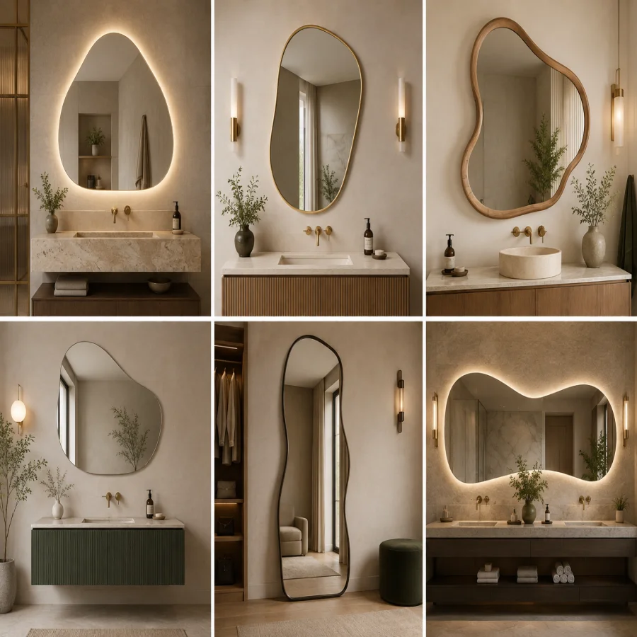 Frameless custom irregular mirror direction