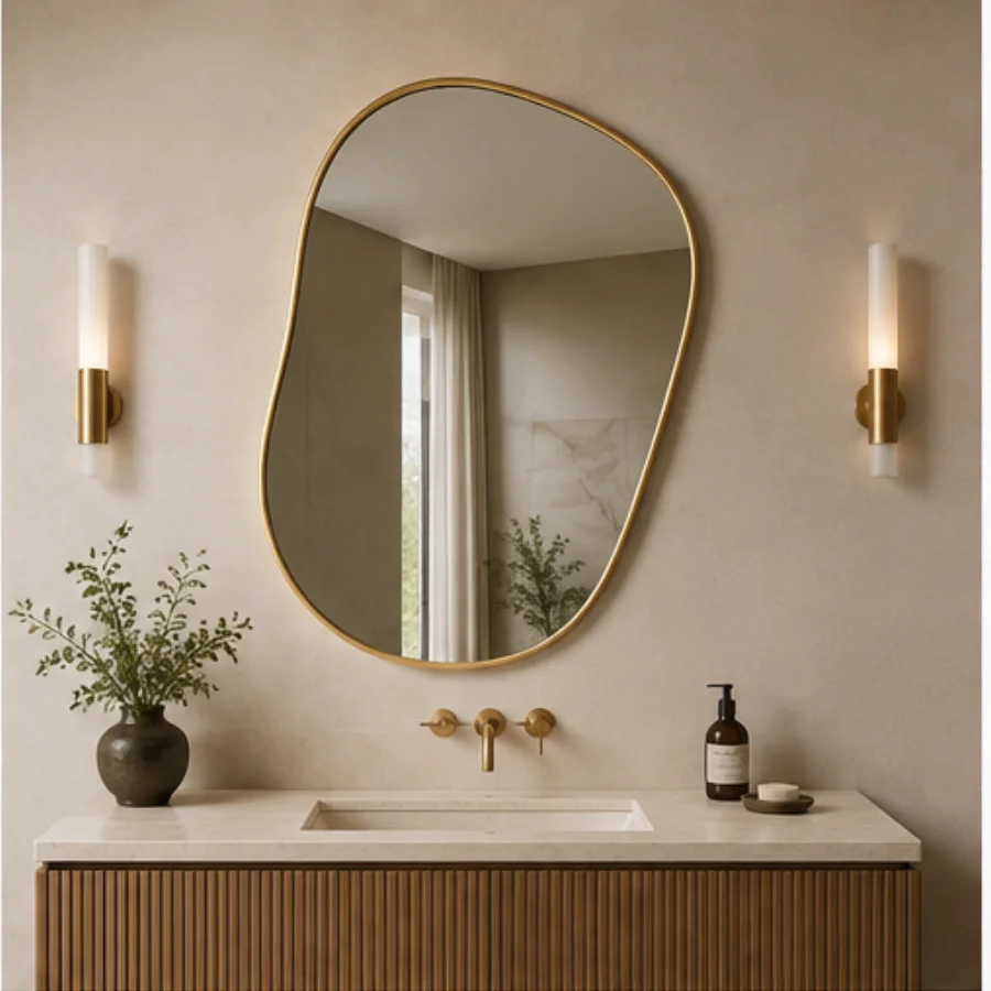 Metal framed irregular mirror direction