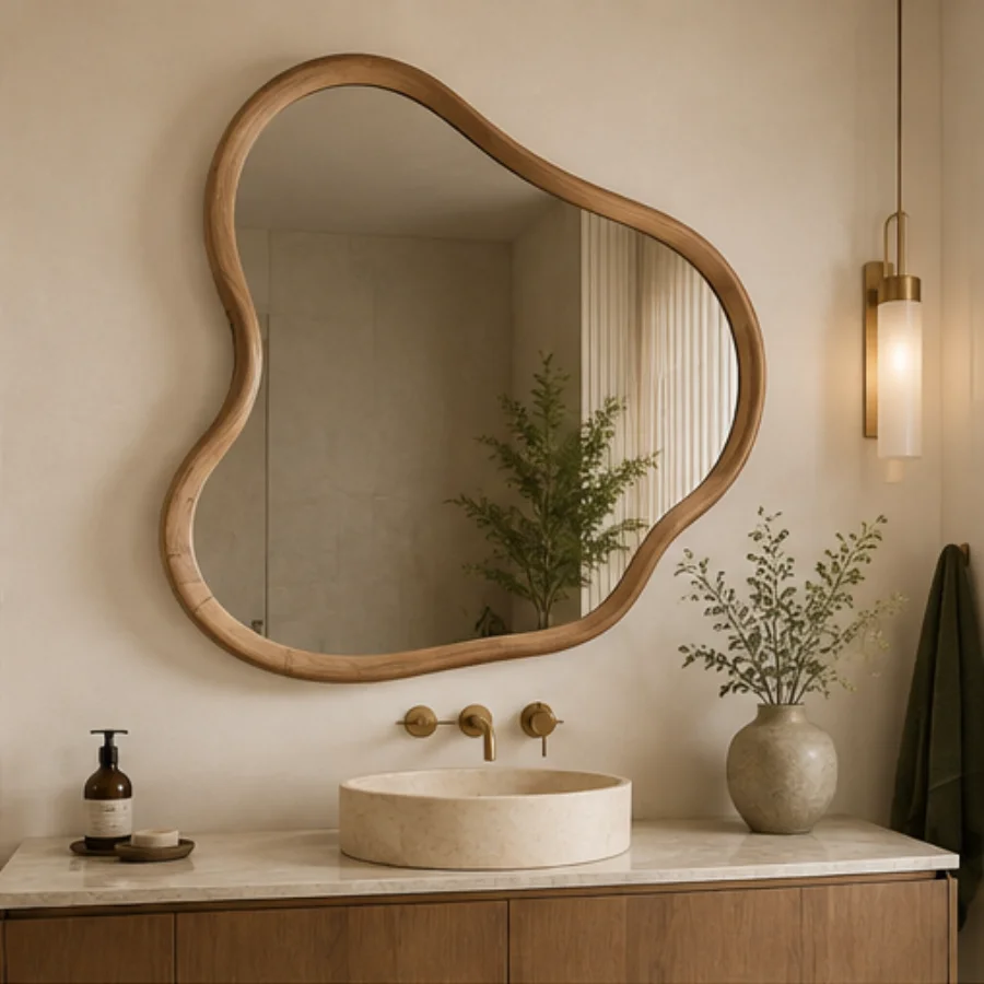 Wood framed organic mirror direction