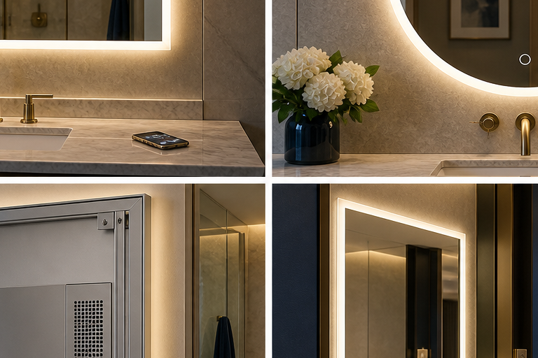 Rectangular backlit LED bathroom mirror platform