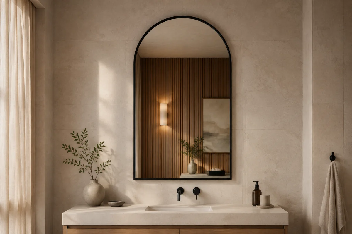 Custom arched framed mirror
