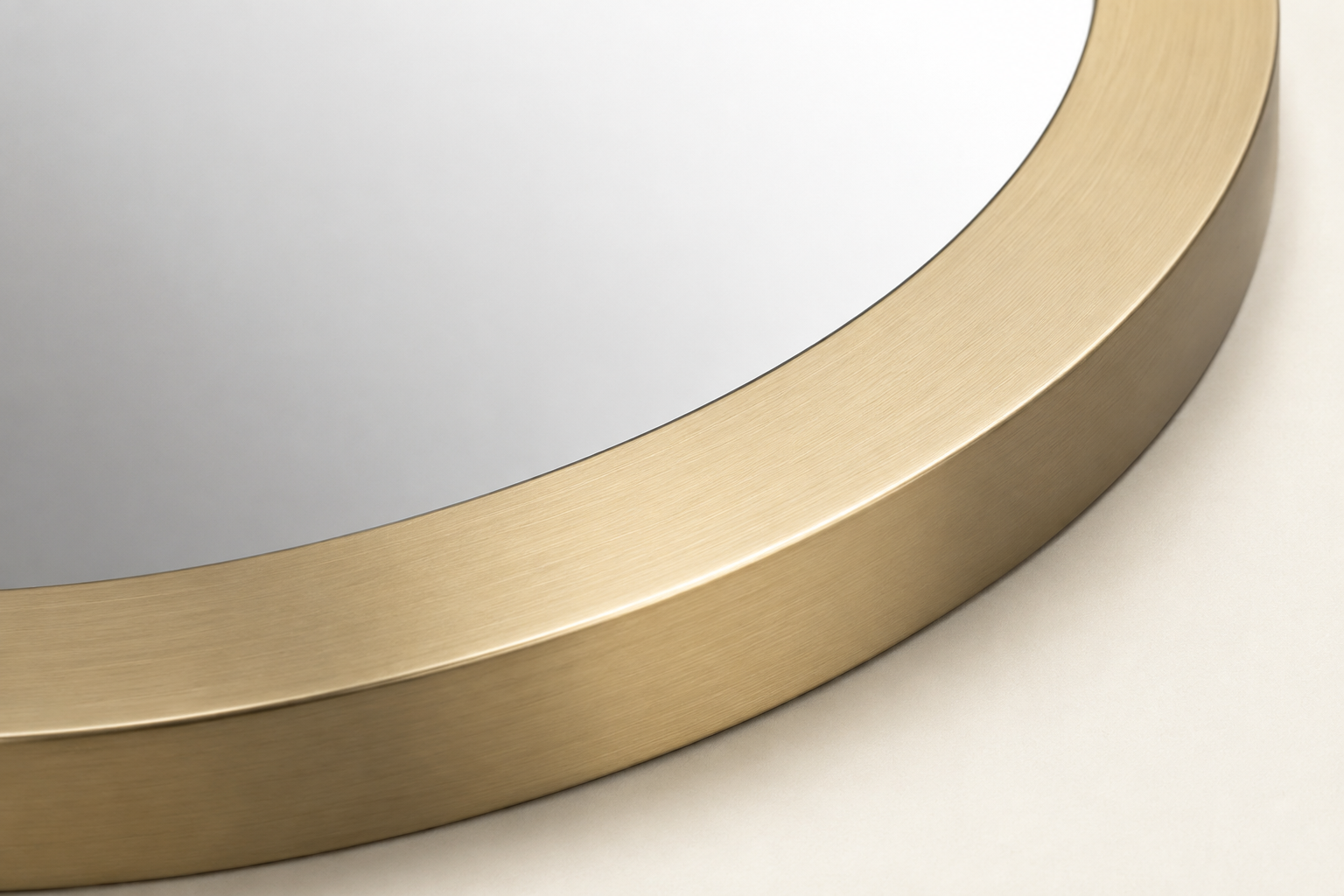 Brushed champagne gold metal mirror frame finish concept