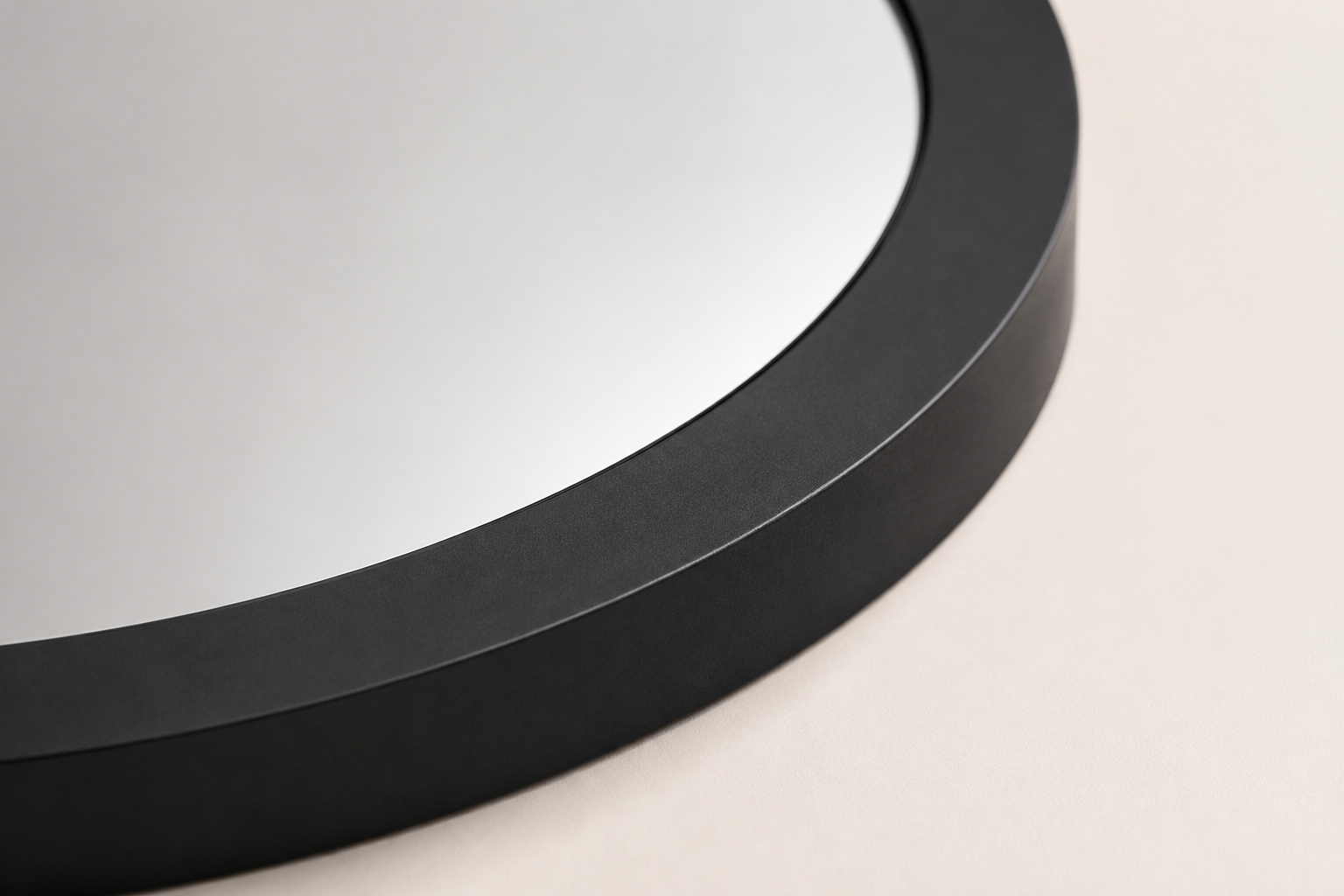 Matte black powder-coated metal mirror frame finish concept