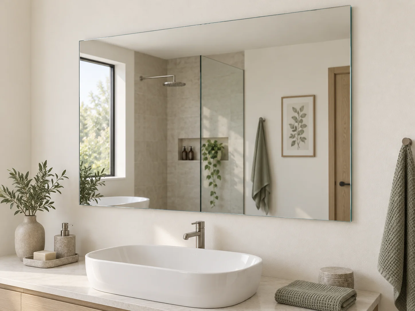 Frameless bathroom mirror