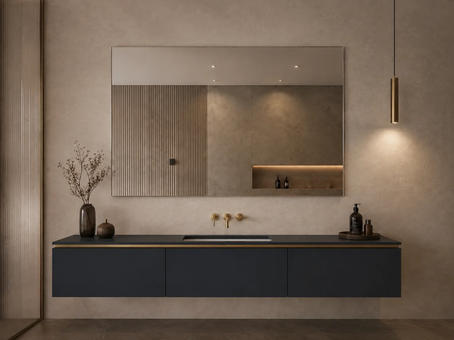 Complete rectangular frameless bathroom mirror with a clean polished exposed edge
