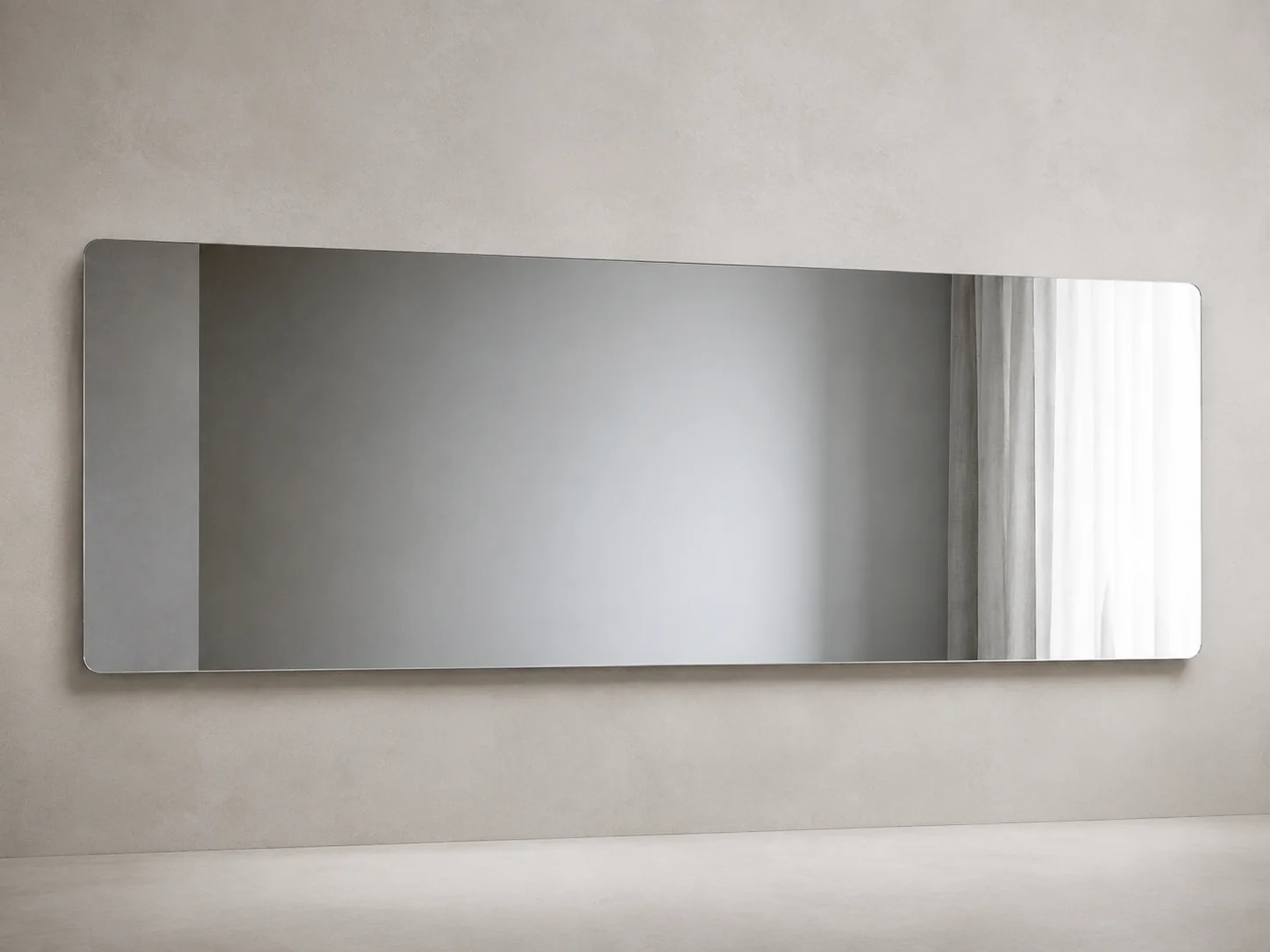Extra-wide horizontal frameless vanity mirror with polished edges