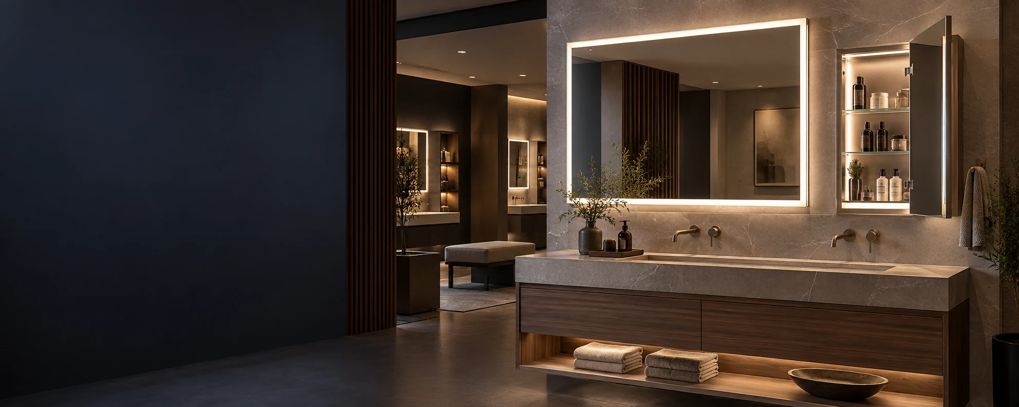 Premium LED mirror and mirrored medicine cabinet showroom