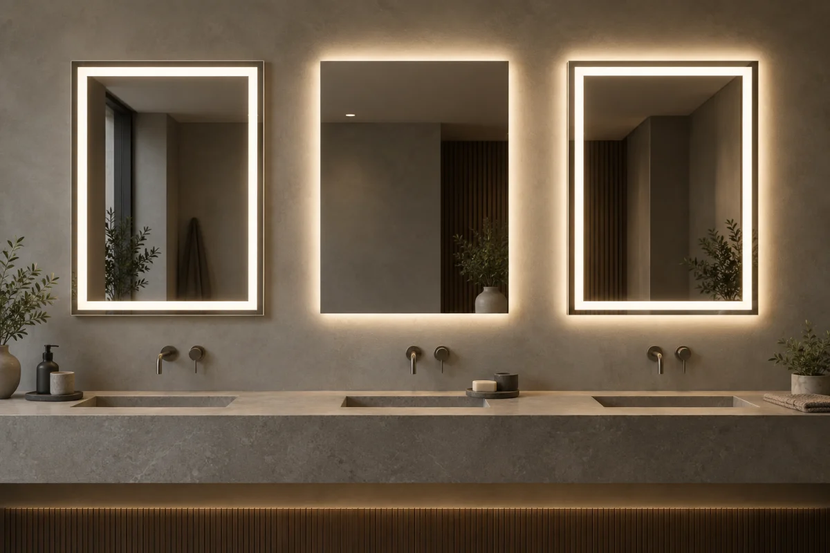 Front-lit, backlit and dual-lit custom mirror comparison