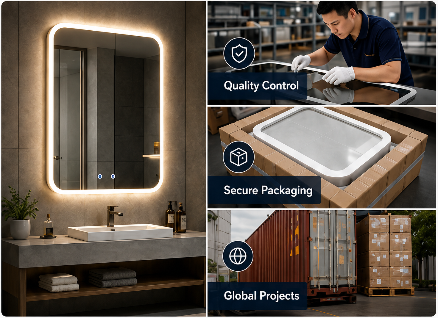 FAQ manufacturing, packaging and global project collage