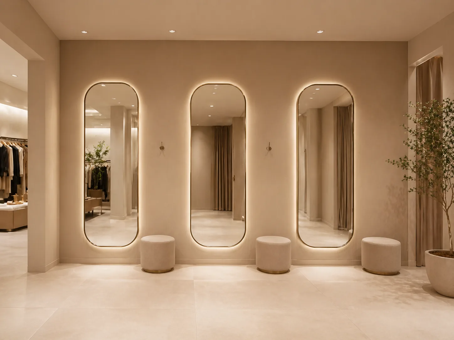 Retail fitting room full length mirror