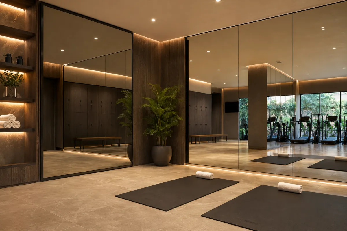 Premium stretching and changing zone with full-height mirrors