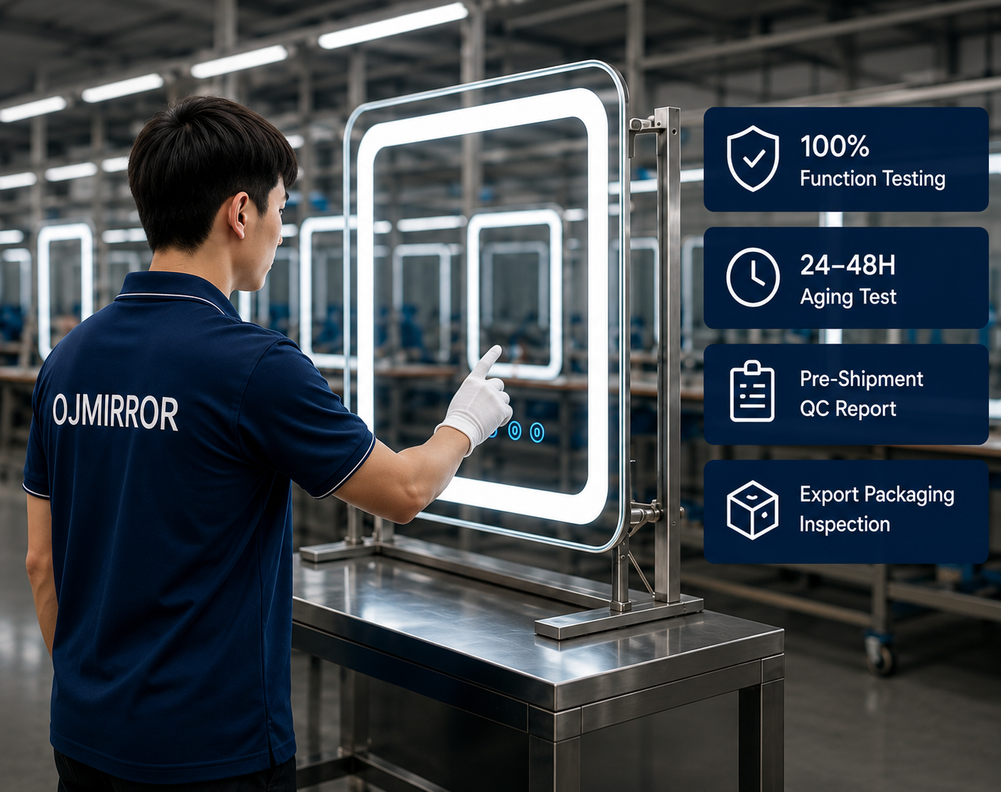Quality control inspection for LED mirror production