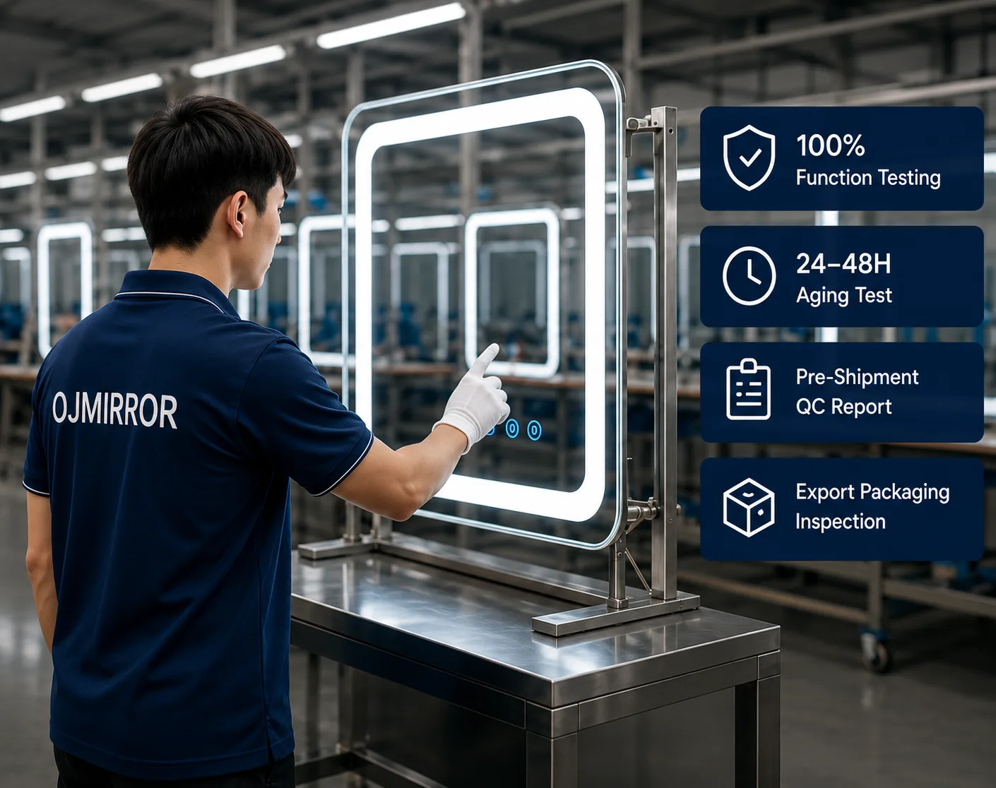 Quality control inspection for LED mirror production