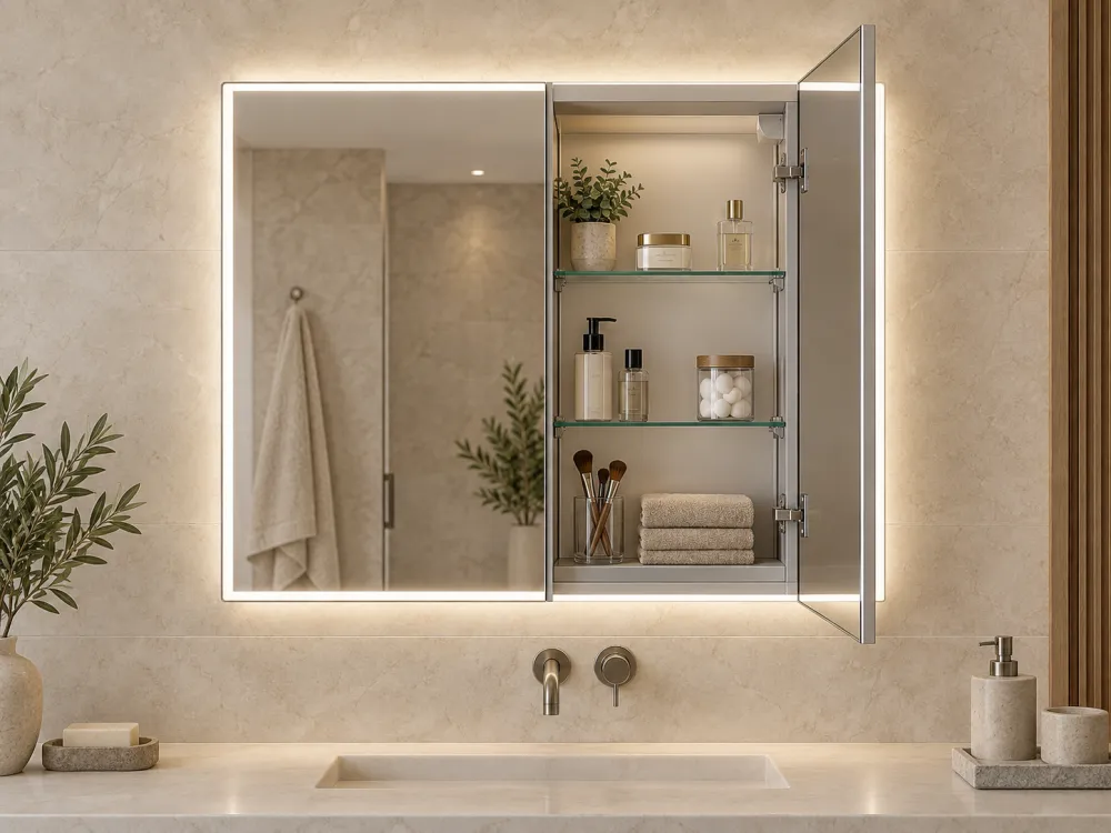 Double-door lighted medicine cabinet