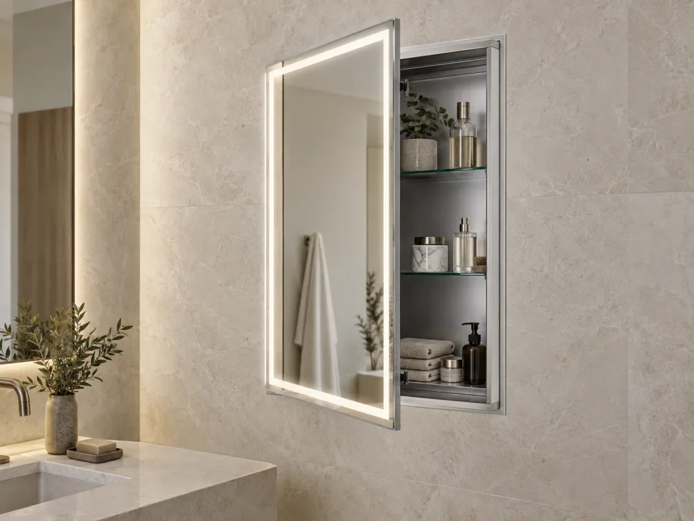 Recessed lighted medicine cabinet