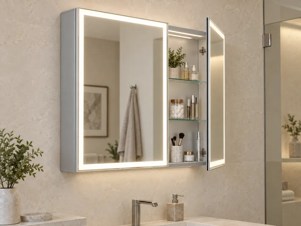 Surface-mounted lighted medicine cabinet