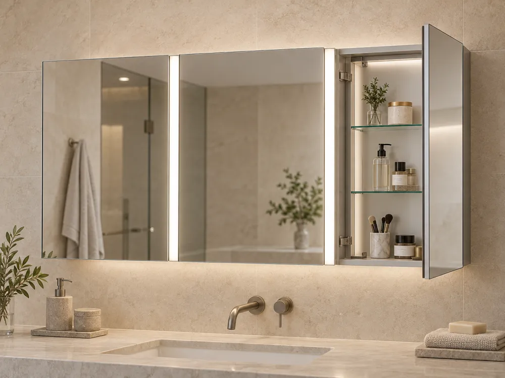 Triple-door lighted medicine cabinet