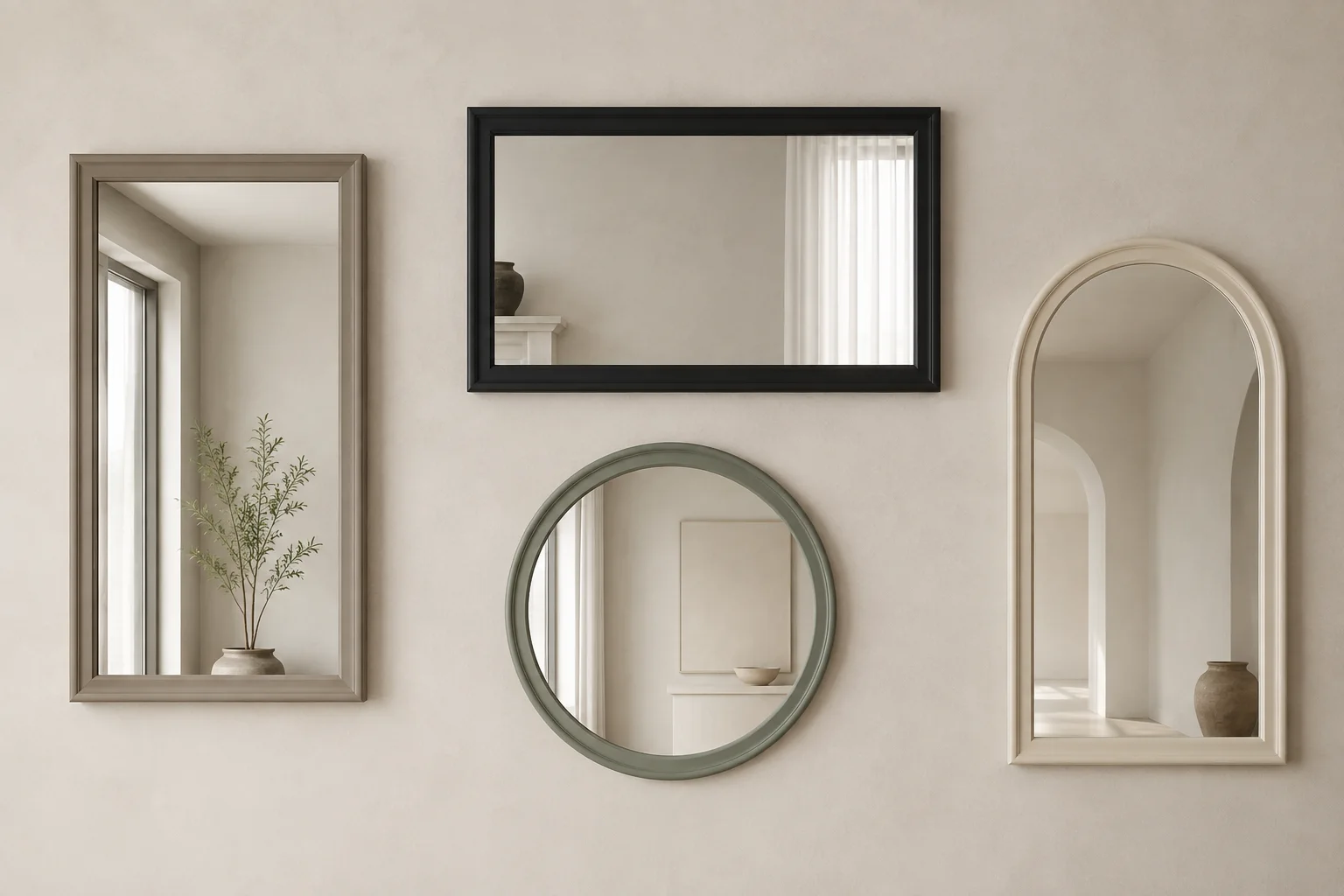 Concept collection showing rectangular, round and arched MDF framed mirror directions