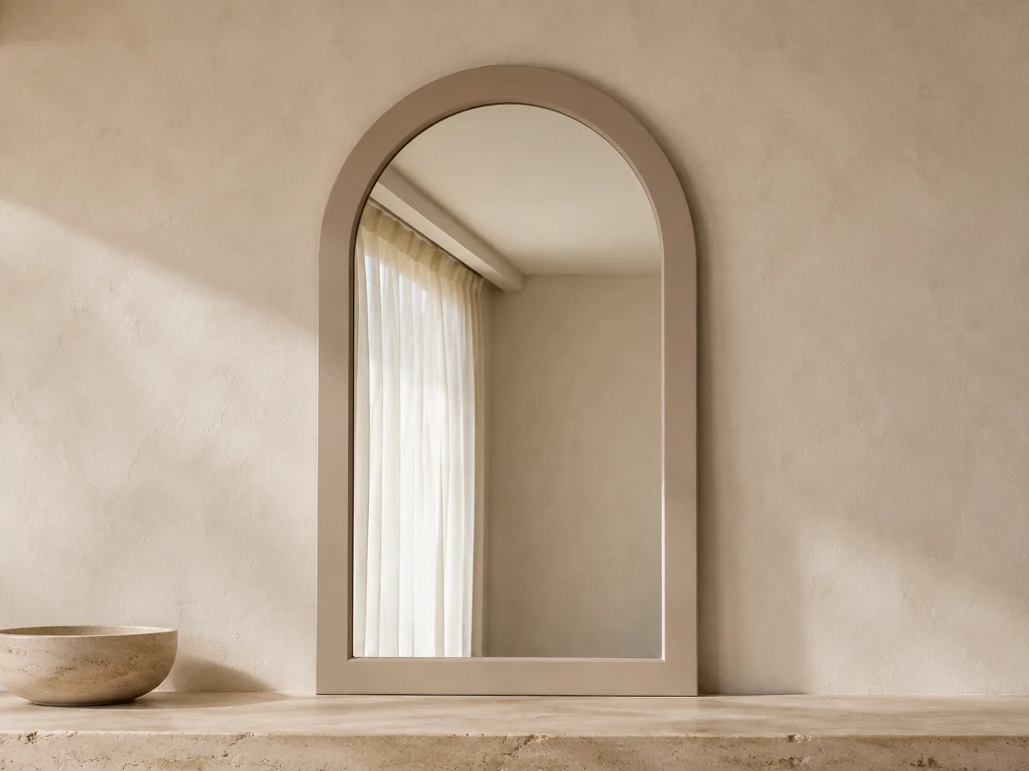 Soft sand arched MDF framed mirror