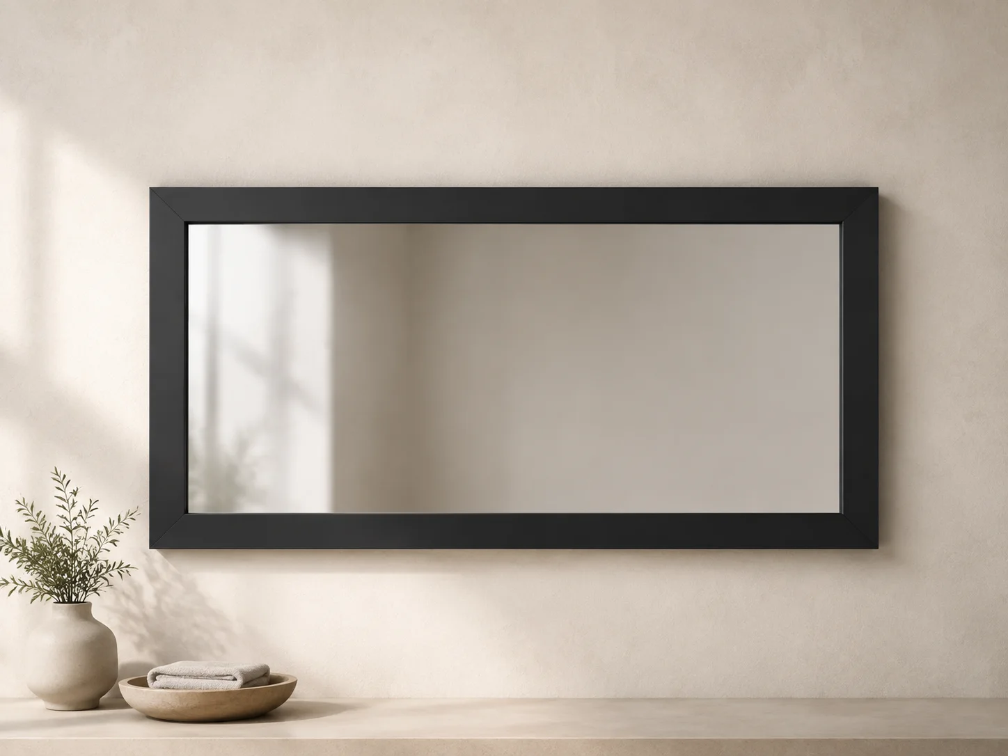 Matte black landscape MDF framed vanity mirror