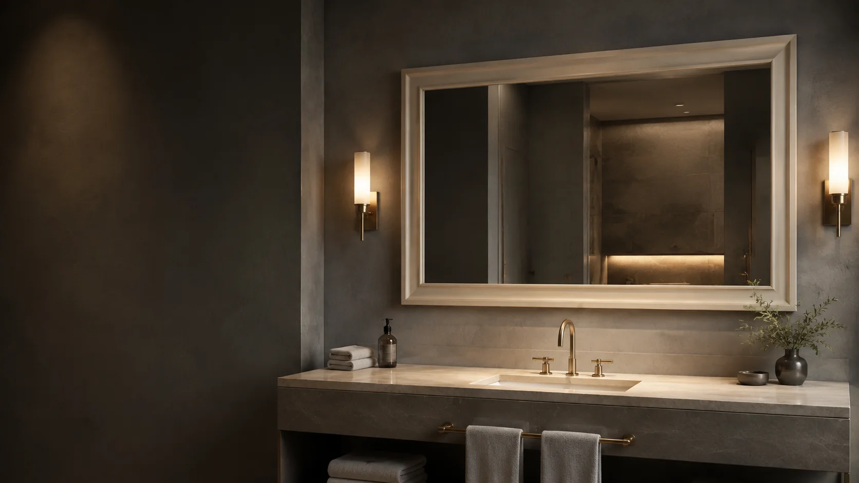 Painted MDF framed mirror in a hospitality bathroom setting