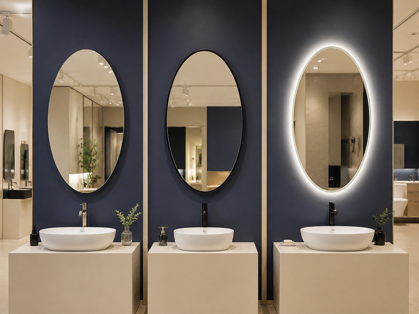Front illuminated oval LED mirror