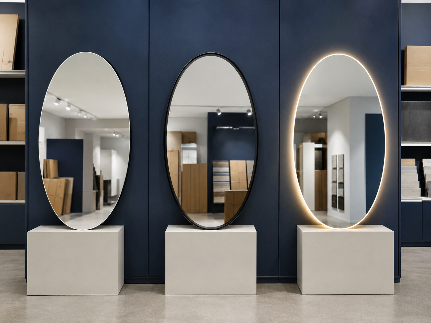 Oval framed mirror for a retail collection