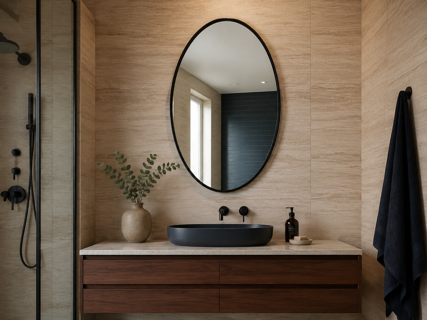 Metal framed oval wall mirror
