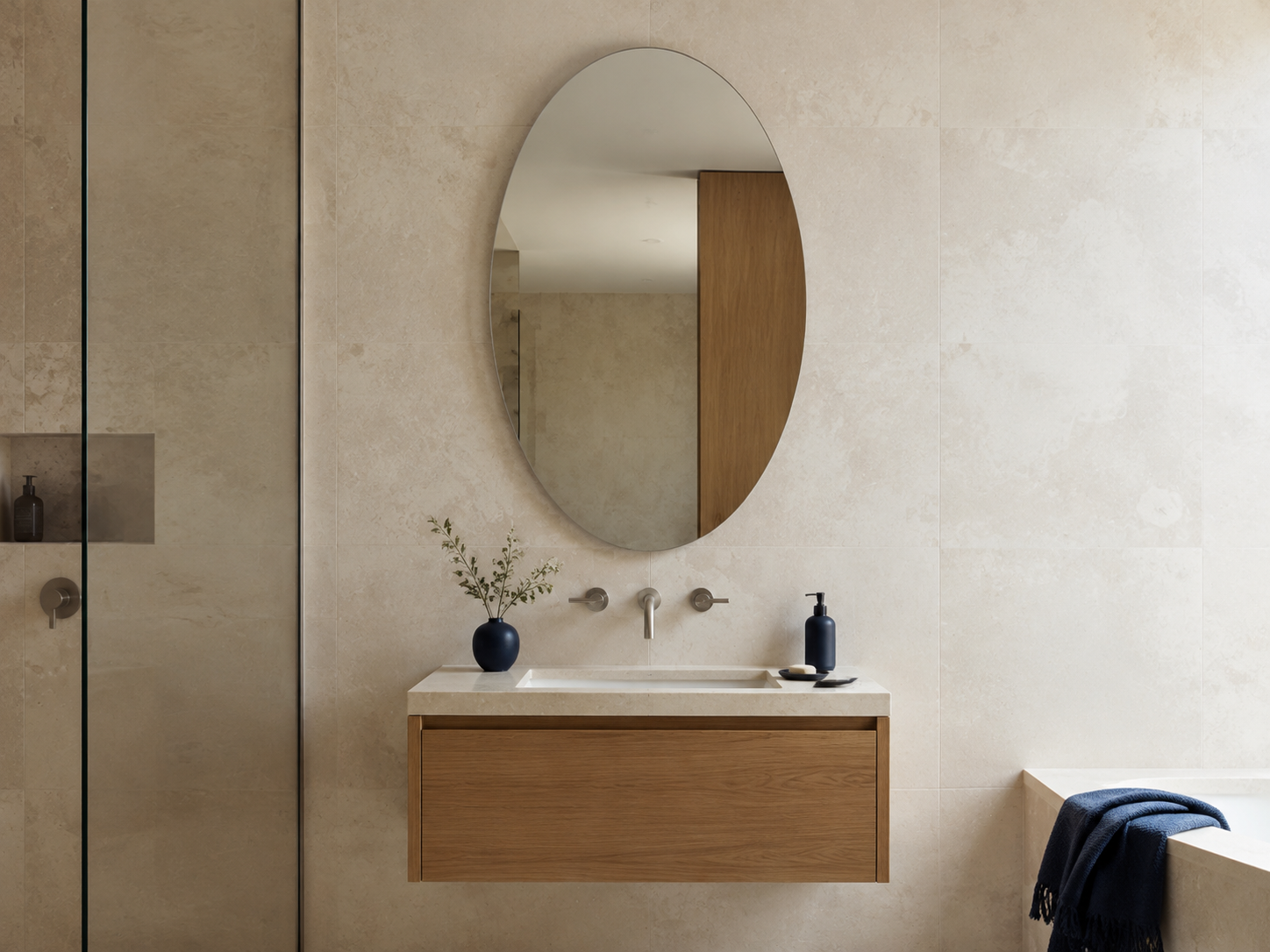 Frameless oval decorative wall mirror