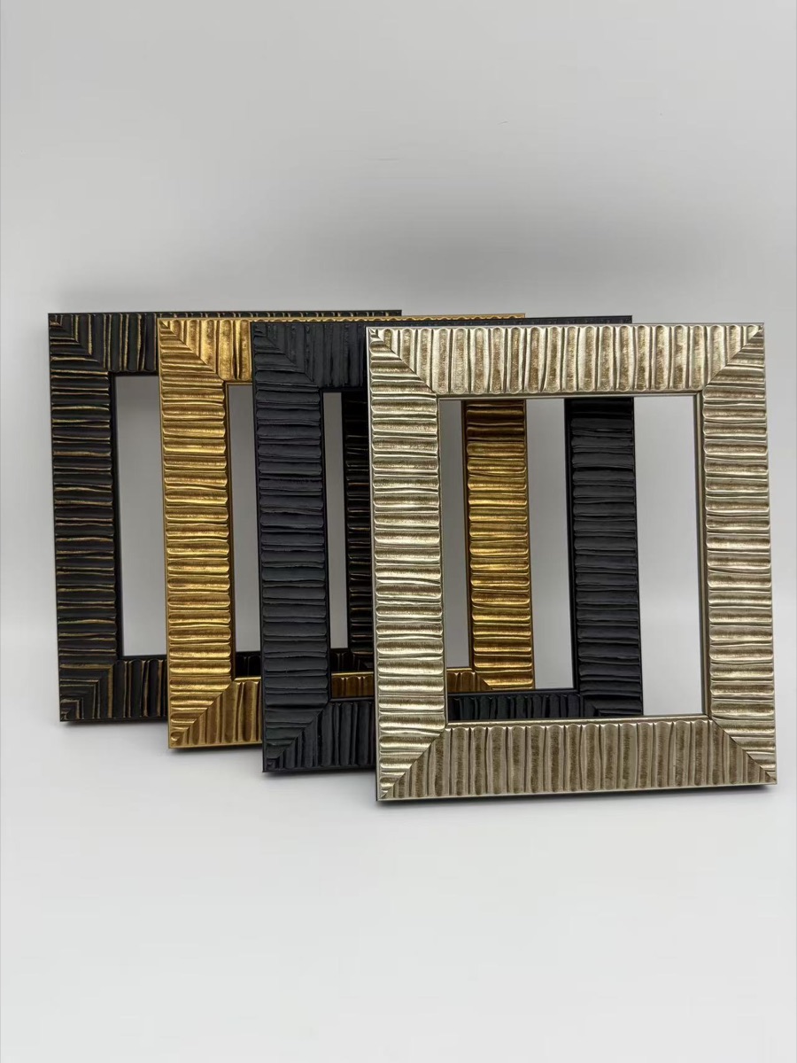 Physical ribbed PS frame finish samples in black gold and silver