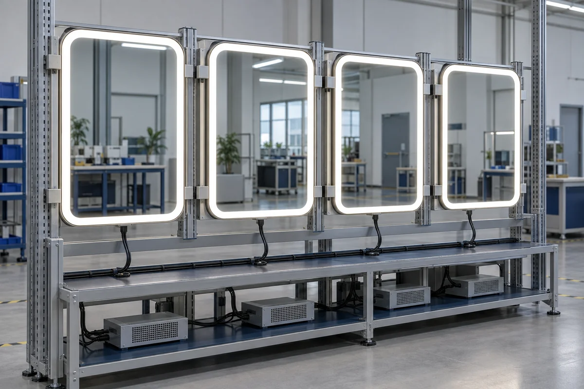 Illustrative operating stability test setup for lighted mirrors