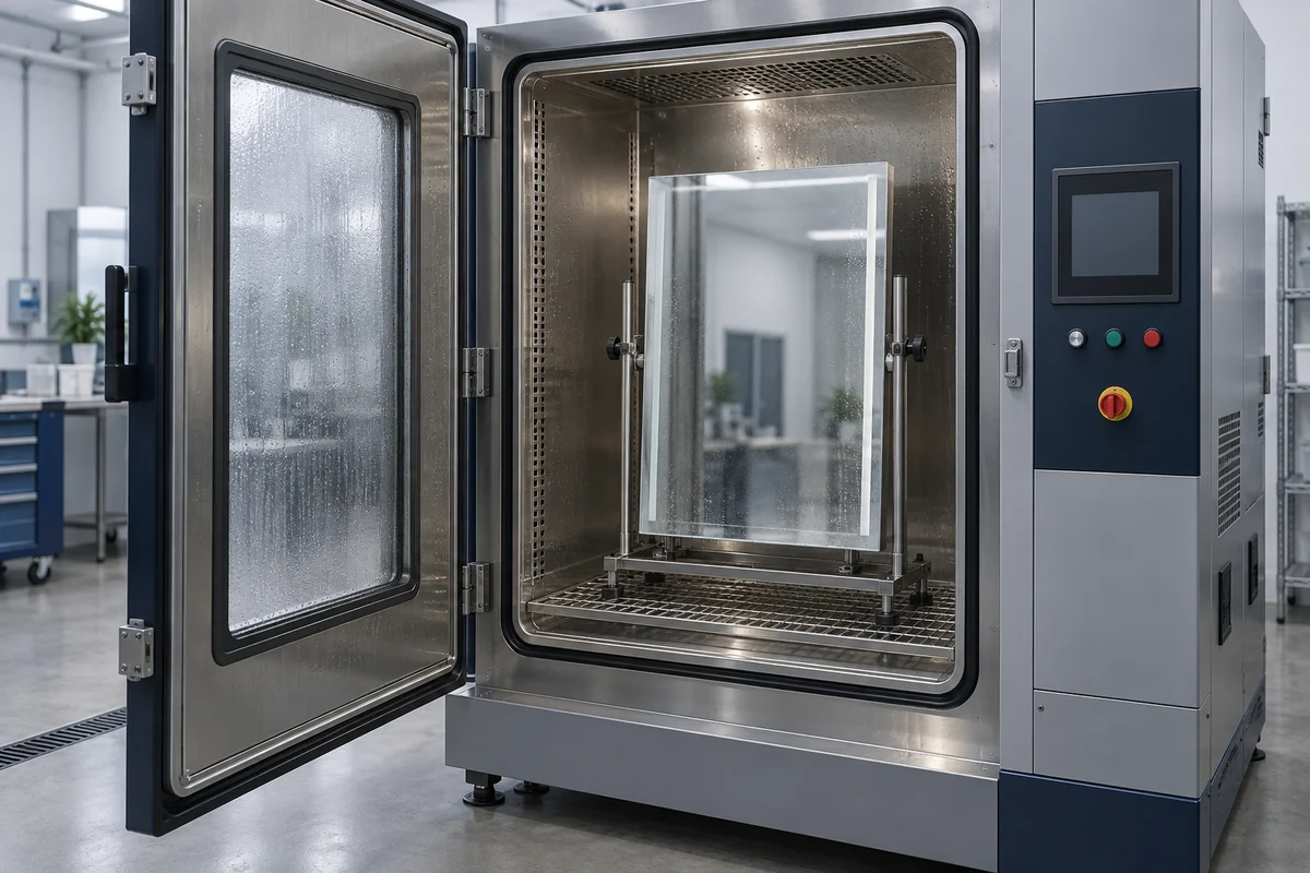 Illustrative environmental durability test setup for a mirror product