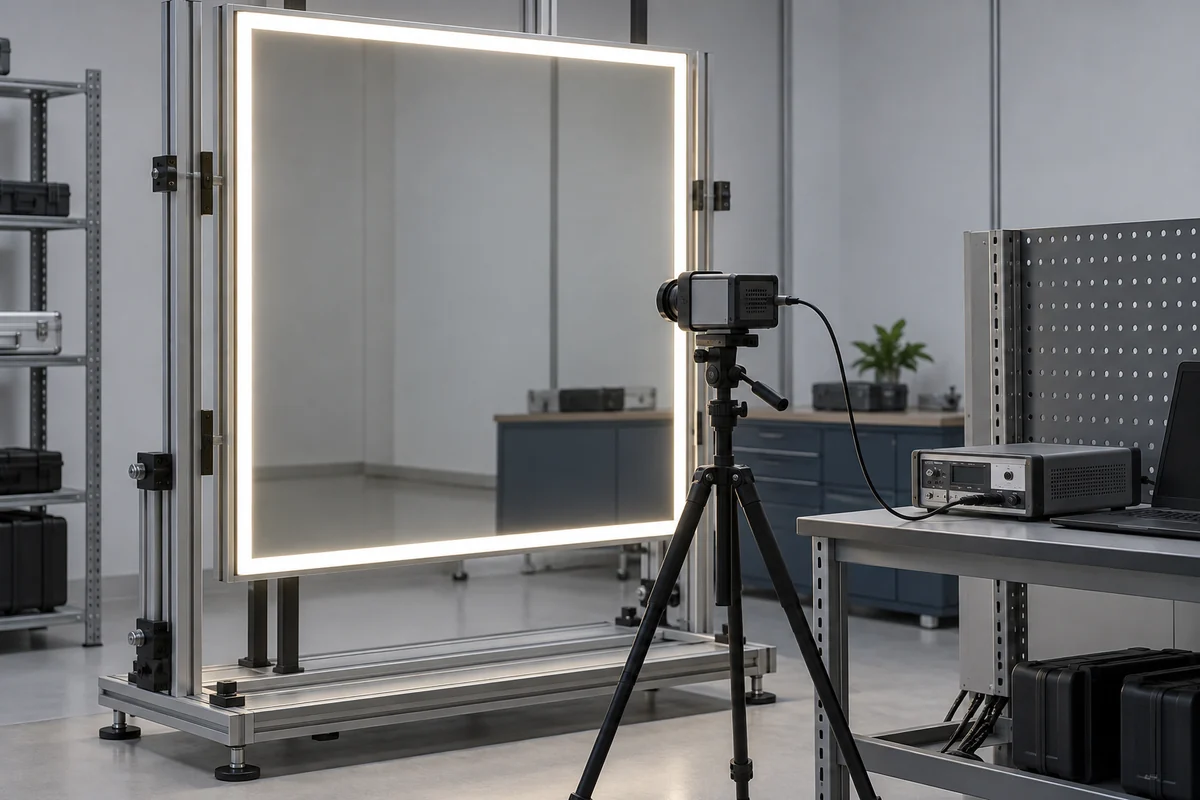 Illustrative lighting performance test setup for an LED mirror