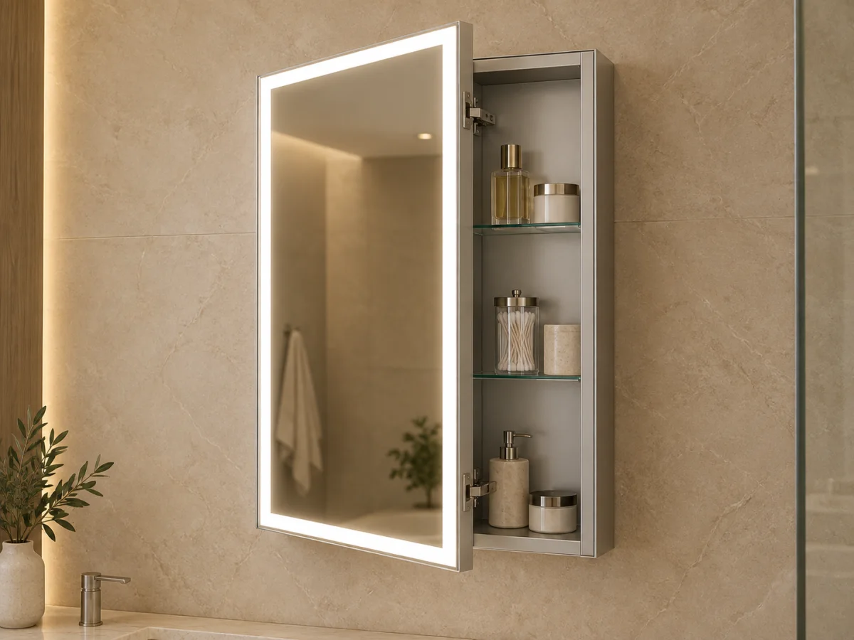 Single-door rectangular mirrored medicine cabinet direction