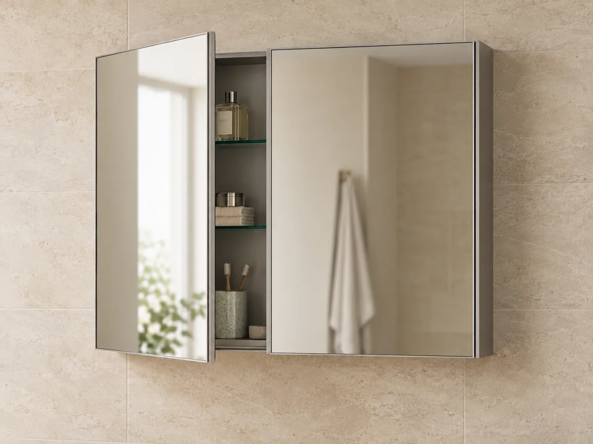 Double door rectangular mirrored medicine cabinet