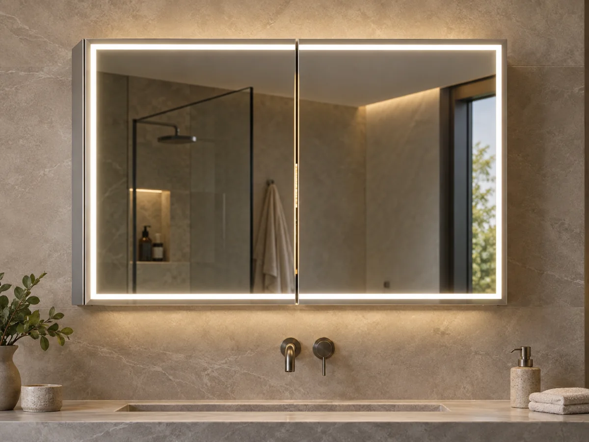 Rectangular LED medicine cabinet with perimeter lighting
