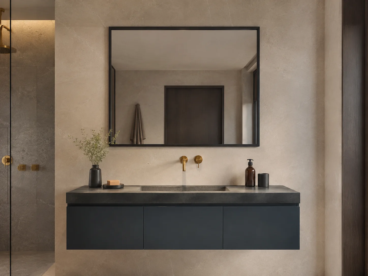 Matte black framed rectangular wall mirror