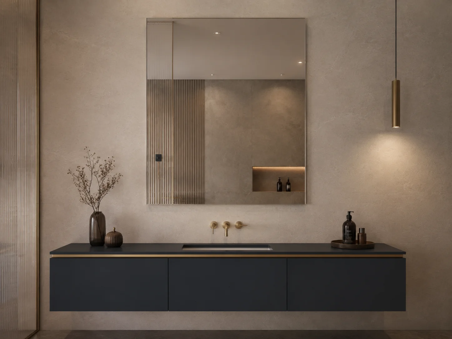 Frameless rectangular bathroom mirror with polished edges