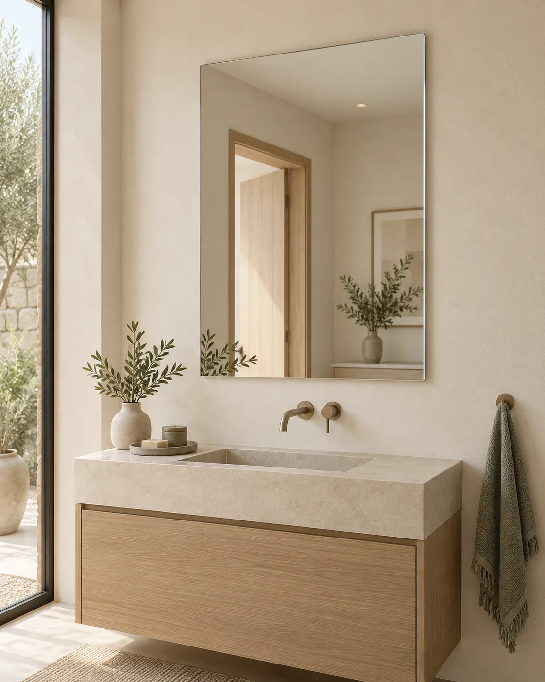 Rectangular frameless non-lighted mirror with a clean polished outline