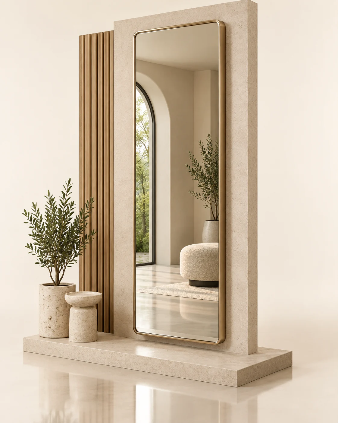 3D design visualization of framed full-length fitting mirror