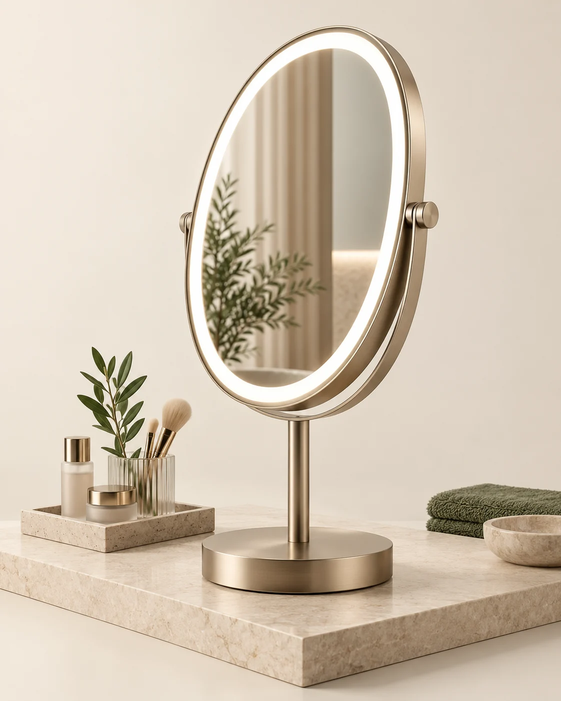 3D design visualization of illuminated beauty counter mirror