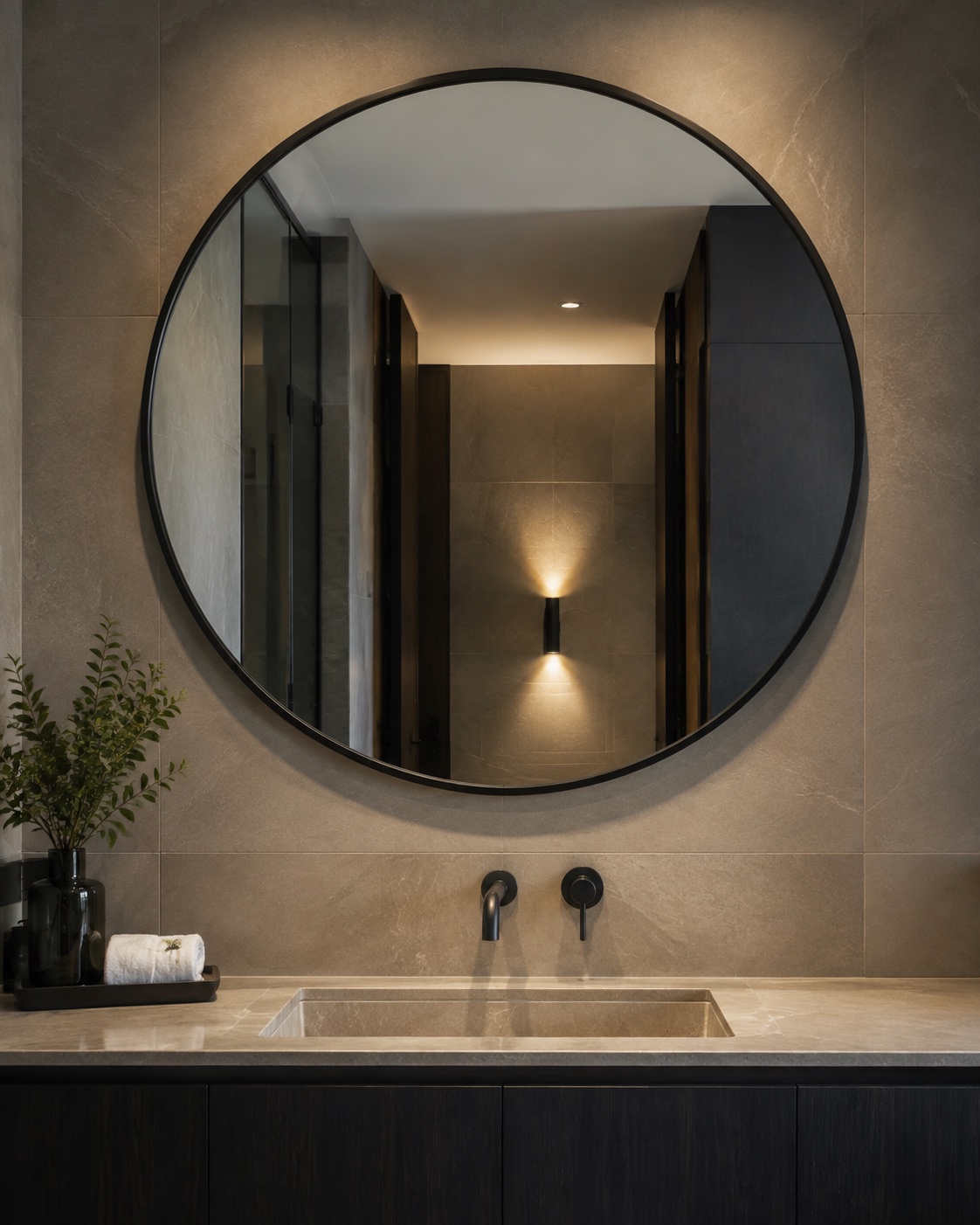 Metal framed round wall mirror