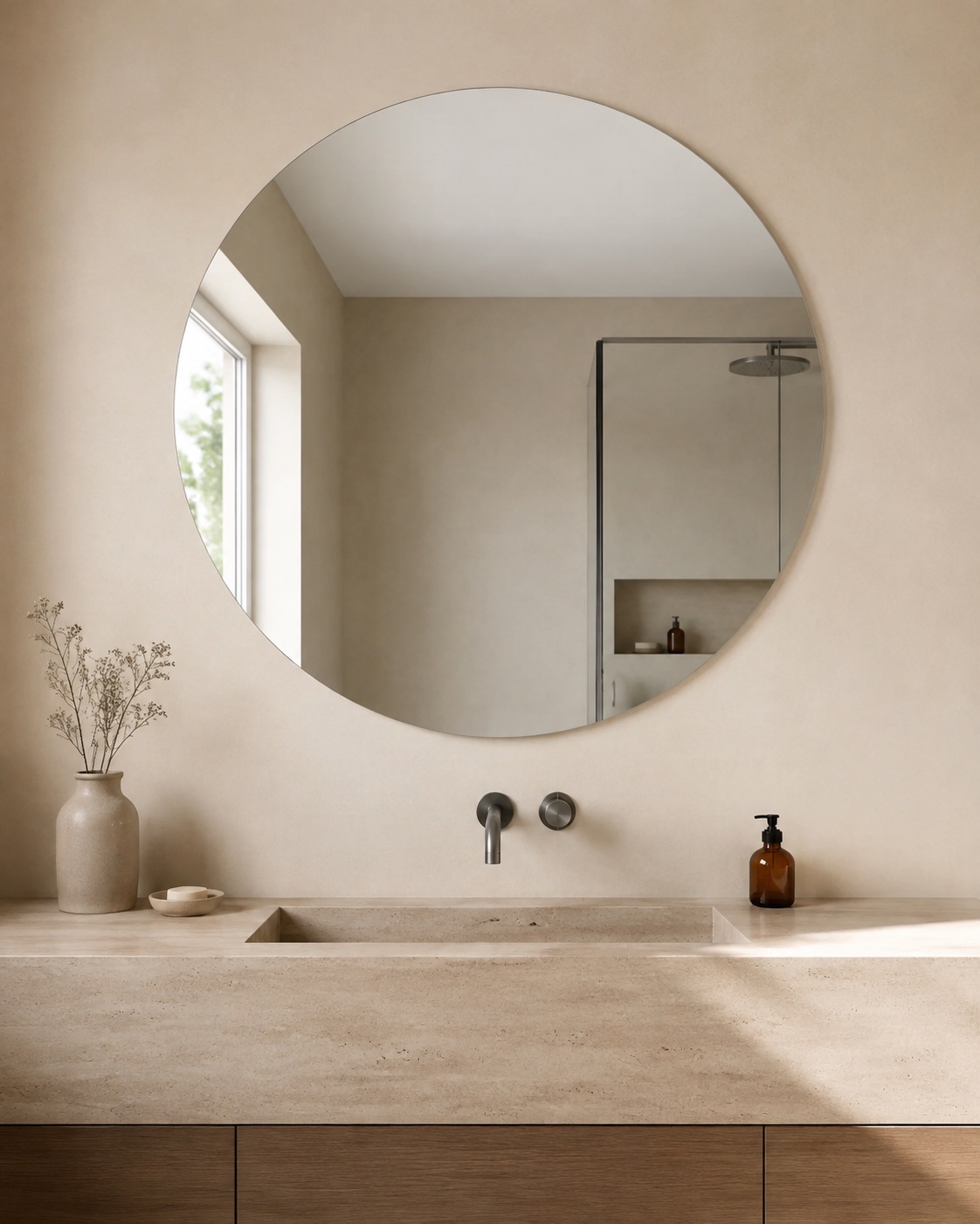 Frameless round decorative wall mirror