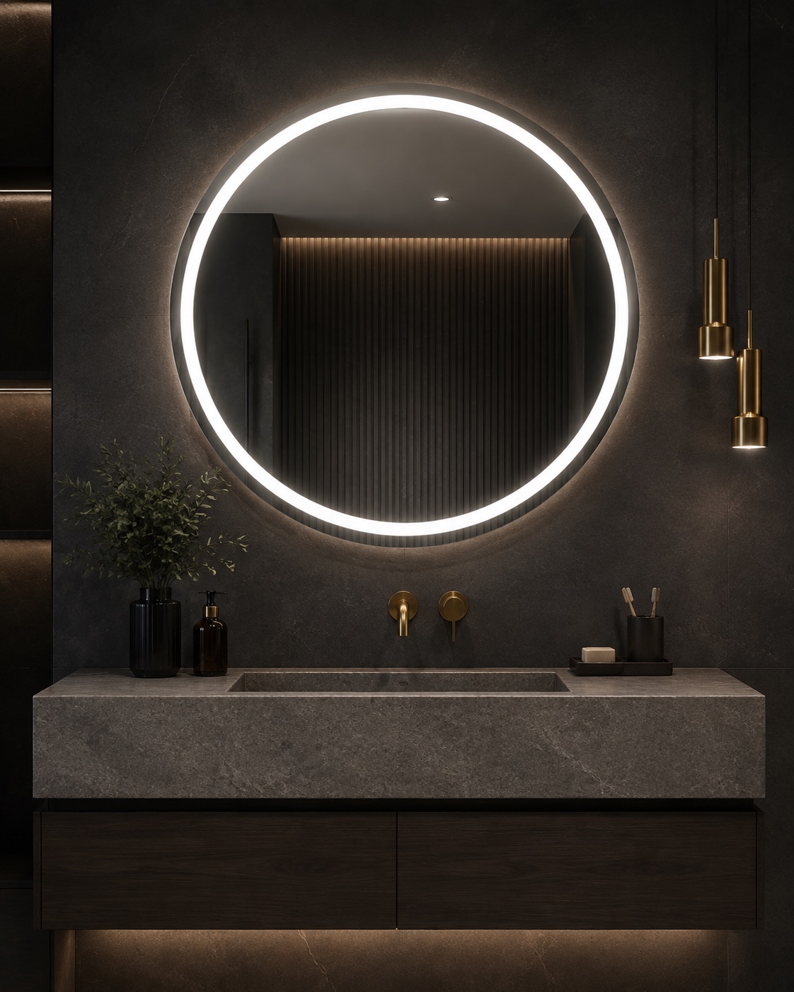 Front illuminated round LED mirror