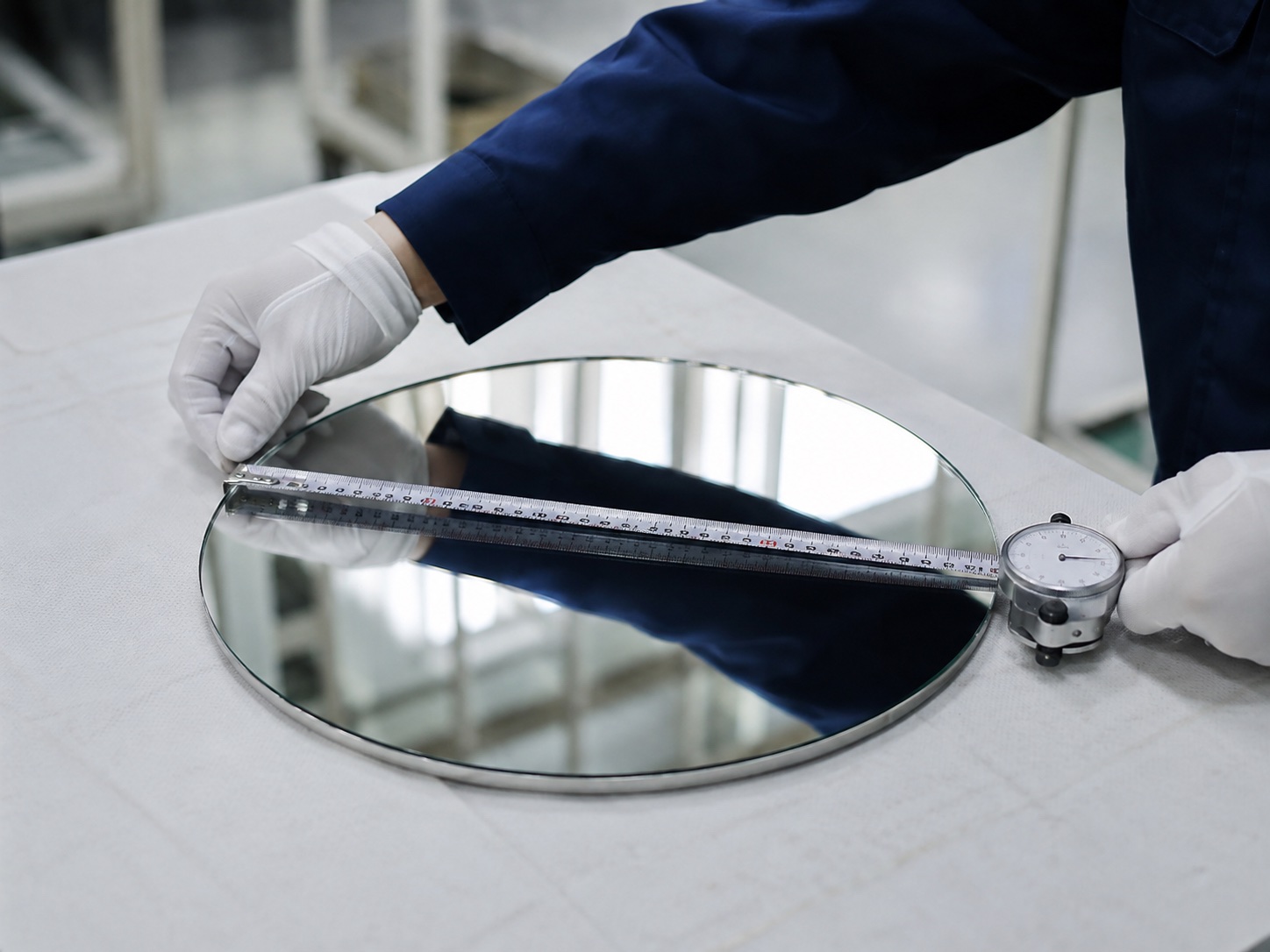 Round mirror diameter and polished edge inspection